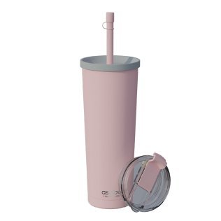 ASOBU® Ocean Double-Walled Vacuum-Insulated 27-Oz. Stainless Steel Travel Tumbler with Flexible Straw and Dual Lids (Pink)