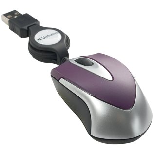 Verbatim® Metro Series Corded Optical Computer Mouse, Mini Travel, 3 Buttons, USB 2.0 (Purple)