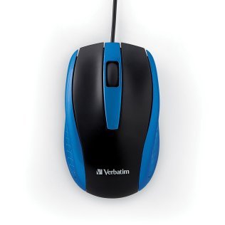 Verbatim® Corded Optical Computer Mouse, Ergonomic, 3 Buttons, USB (Blue)