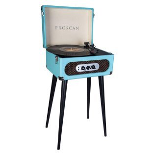 Proscan® Bluetooth® Belt-Drive Suitcase-Style Retro Turntable with FM Radio and Stand, Blue