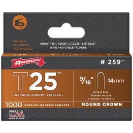 Arrow® T25™ Round Crown Staples, 1,000 Pack (9/16 In.)