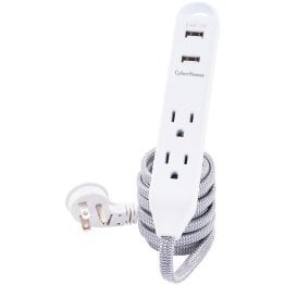 CyberPower® GC306U Reach and Charge™ USB and 3-Outlet AC Power Cord, 6-Foot Braided Cable
