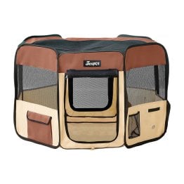 Jespet® Portable Dog Exercise Pet Soft-Side Playpen (Small; Brown/Beige)