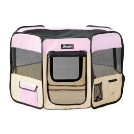 Jespet® Portable Dog Exercise Pet Soft-Side Playpen (Large; Pink/Creamy White)