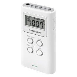 Sangean® Portable Pocket AM/FM Digital Clock Radio (White)