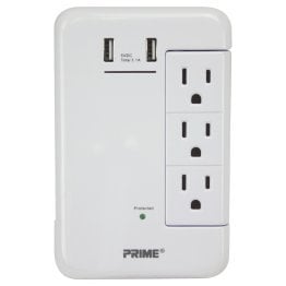 PRIME® 6-Outlet Wall Tap with 1,200-Joule Surge Protection and Dual USB Charger