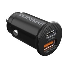 HyperGear® mini Dual 20-Watt PD USB-C® and 18-Watt USB Car Charger, Black