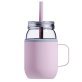 ASOBU® 16-Oz. Moonshine Glass Mason Jar with Lid, Straw, and Insulated Sleeve and Handle (Pink)
