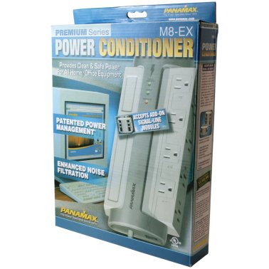 Panamax® 8-AC Outlet 1,650-Max Premium Series MAX® Power Conditioning Surge Protector Power Strip, 8-Ft. Cord with Angled Plug, M8-EX