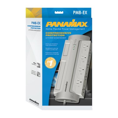 Panamax® 8-AC Outlet 1,125-Joules PowerMax® Surge Protector Power Strip, 6-Ft. Cord with Angled Plug, PM8-EX