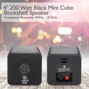 Pyle® 200-Watt 4-In. Mini-Cube Bookshelf Speaker Set, Black, 2 Count