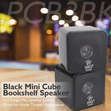 Pyle® 200-Watt-Max Wall-Mountable Mini-Cube Bookshelf Speaker Set with 4-In. Woofers and Video Shielded, Pair