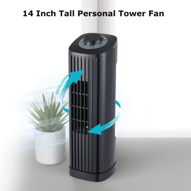 Optimus F-7348 3-Speed 50-Watt 14-In. Portable Ultra-Slim Desktop Oscillating Tower Fan (Black)