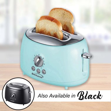 Brentwood® Cool-Touch 2-Slice Retro Toaster with Extra-Wide Slots (Blue)