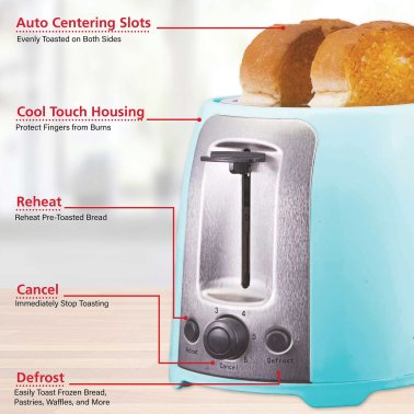 Brentwood® Cool-Touch 2-Slice Toaster with Extra-Wide Slots, Blue