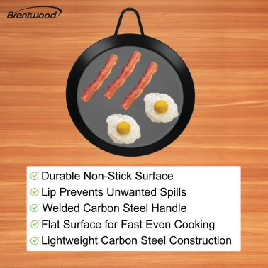 Brentwood® Carbon Steel Nonstick Round Comal Griddle for Single Burner (9.5 In.)