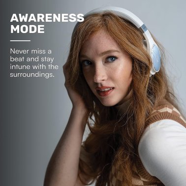 Raycon® Everyday Headphones Bluetooth® with Mics and Aux Input, ANC and Hi-Res Audio, up to 50 Hours Play Time, IPX4 Water-Resistant (Frost White)