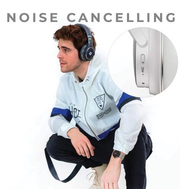 Raycon® Everyday Headphones Bluetooth® with Mics and Aux Input, ANC and Hi-Res Audio, up to 50 Hours Play Time, IPX4 Water-Resistant (Frost White)