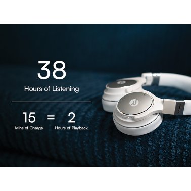 Raycon® Everyday Headphones Bluetooth® with Mics and Aux Input, ANC and Hi-Res Audio, up to 50 Hours Play Time, IPX4 Water-Resistant (Frost White)