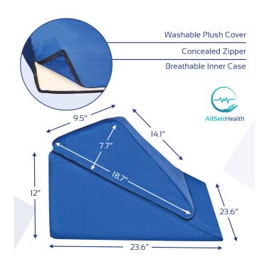 AllSett Health® Bed Wedge Memory Foam Incline Pillow (Blue)