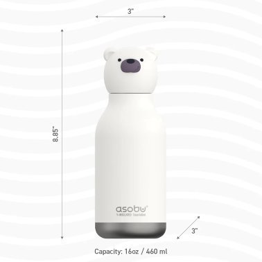 ASOBU® 16-Oz. Bestie Bottle Insulated Stainless Steel Water Bottle with Reusable Flexi Straw (Teddy Bear)