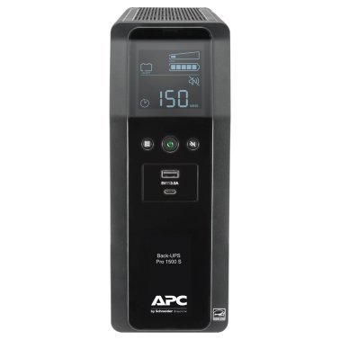 APC® 10-AC Outlet and 2-USB 1,500-VA/900-Watt Back-Ups Pro® Tower with 1,080-Joules Surge Protection, LCD Screen, AVR, 6-Ft. Cord, BR1500MS2