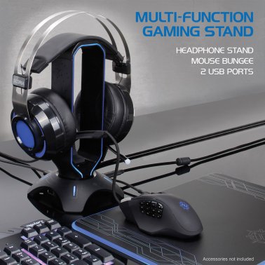 ENHANCE Gaming Headset Stand with Mouse Bungee and LED Accents, Black