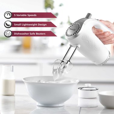 Brentwood® Lightweight 5-Speed Electric Hand Mixer (White)