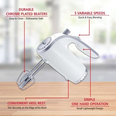 Brentwood® Lightweight 5-Speed Electric Hand Mixer (White)