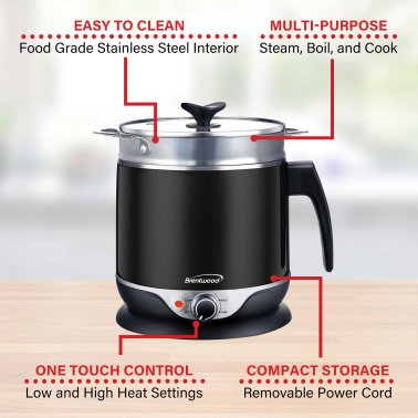 Brentwood® 1.9-Qt. 600-Watt Stainless Steel Cordless Electric Hot Pot Cooker and Food Steamer with Swivel Base