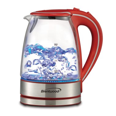 Brentwood® 1,100-Watt 1.8-Qt. 7-Cup Cordless Tempered-Glass Electric Kettle with Auto Shut-off (Red)