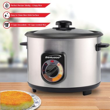 Brentwood® 5-Cups Uncooked/10-Cups Cooked Electric Crunchy Persian Rice Cooker, Stainless Steel