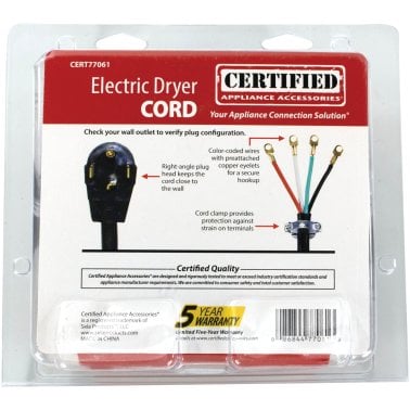 Certified Appliance Accessories® 4-Wire Eyelet 30-Amp Dryer Cord, 6ft