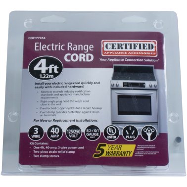 Certified Appliance Accessories® 3-Wire Eyelet 40-Amp Range Cord, 4ft