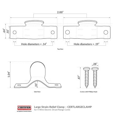 Certified Appliance Accessories® Large Strain-Relief Clamp for 4-Wire Electric Dryer/Range Cords