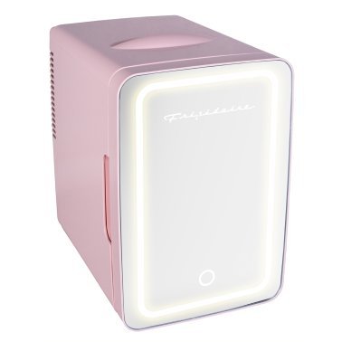 Frigidaire® 6.5-L 9-Can Mini Portable Personal Fridge with Lighted Mirror Door (Pink)
