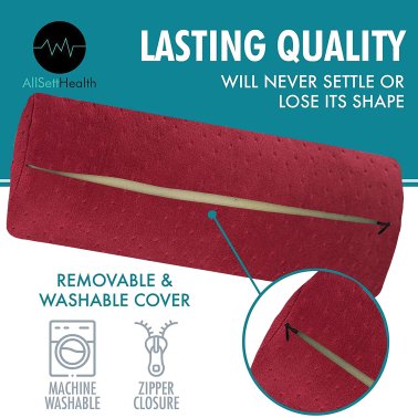 AllSett Health® Ergonomic Bamboo Rayon Cylinder Bolster Pillow with Removable Washable Cover (Red)