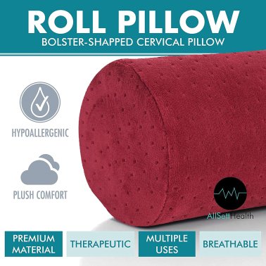 AllSett Health® Ergonomic Bamboo Rayon Cylinder Bolster Pillow with Removable Washable Cover (Red)