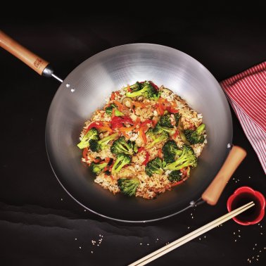 Joyce Chen® Classic Series 14-In. Round Bottom Carbon Steel Wok with Birch Handles