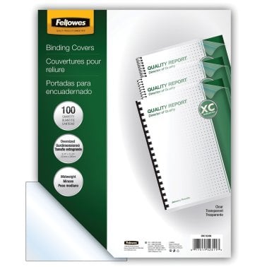 Fellowes® Crystals™ Transparent PVC Oversized Binding Covers, 100 Pack