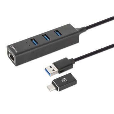 Manhattan® 3-Port USB 3.0 Type-C®/A Combo Hub with Gigabit Ethernet Network Adapter