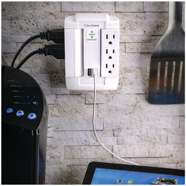 CyberPower® 6-AC Swiveling Outlet and 2-USB Port 1,200-Joules Professional Series Surge Protector Wall Tap, CSP600WSURC2
