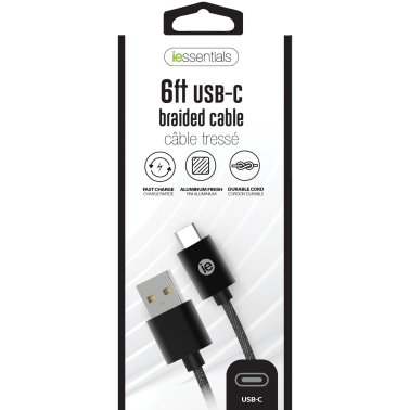iEssentials® Charge and Sync Braided USB-C® to USB-A Cable (72 In.; Black)