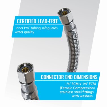 Certified Appliance Accessories Braided Stainless Steel Ice Maker Connector, 10ft