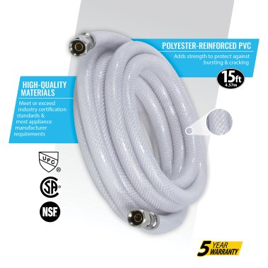 Certified Appliance Accessories PVC Ice Maker Connector with 1/4" Compression, 15ft
