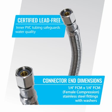 Certified Appliance Accessories Braided Stainless Steel Ice Maker Connector, 25ft
