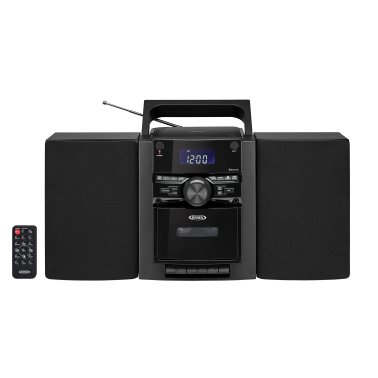JENSEN® 10-Watt Portable Bluetooth® Home Stereo System with Detachable Speakers, CD/Cassette Players, AM/FM Radio, Alarm Clock, and Remote, CD-785