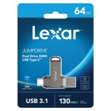 Lexar® JumpDrive® D400 USB 3.2 Gen 1 Dual Drive with USB-C® and USB-A Connectors (64 GB)