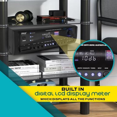 Pyle® 4-Channel 300-Watt-Max Bluetooth® Amplifier/Receiver with 2 Mic Inputs, AM/FM Radio, USB, SD™, Aux, and Remote, PT390BTU