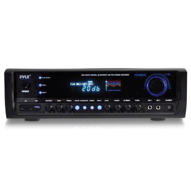 Pyle® 4-Channel 300-Watt-Max Bluetooth® Amplifier/Receiver with 2 Mic Inputs, AM/FM Radio, USB, SD™, Aux, and Remote, PT390BTU